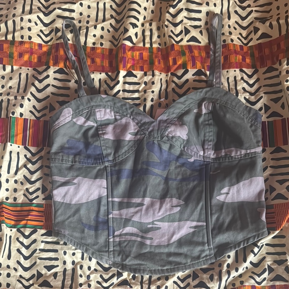 Forever 21 Gray Camouflage Bustier Top